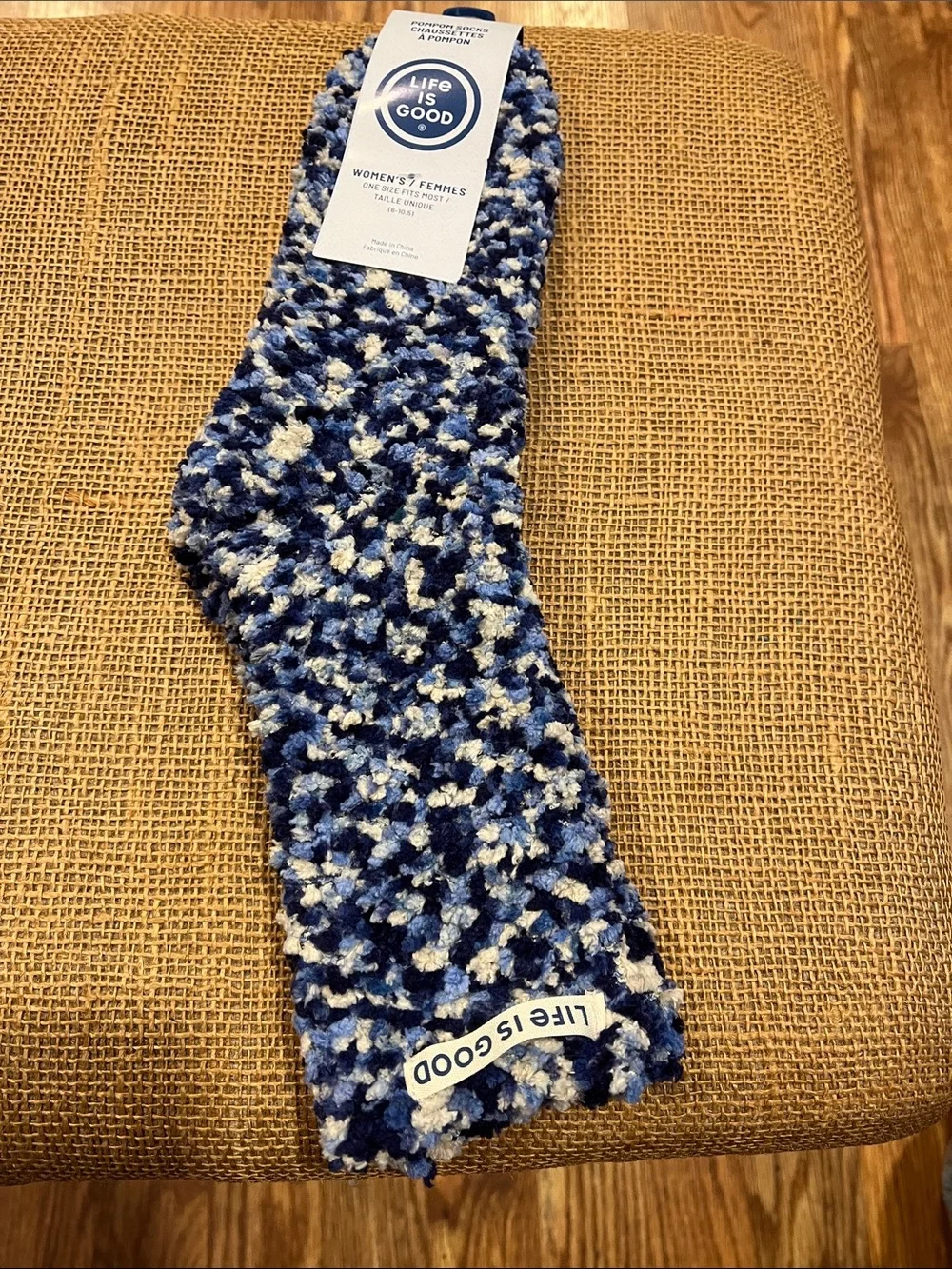 Life Is Good Blue & White Plush Cozy Socks